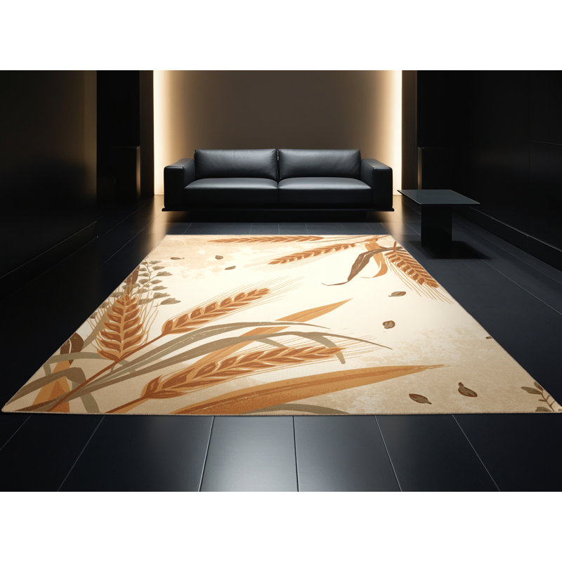Machine Washable Paesyn Wheat Country Rustic Vintage Look Rug in Beige – Beige Binding, 8' Round
