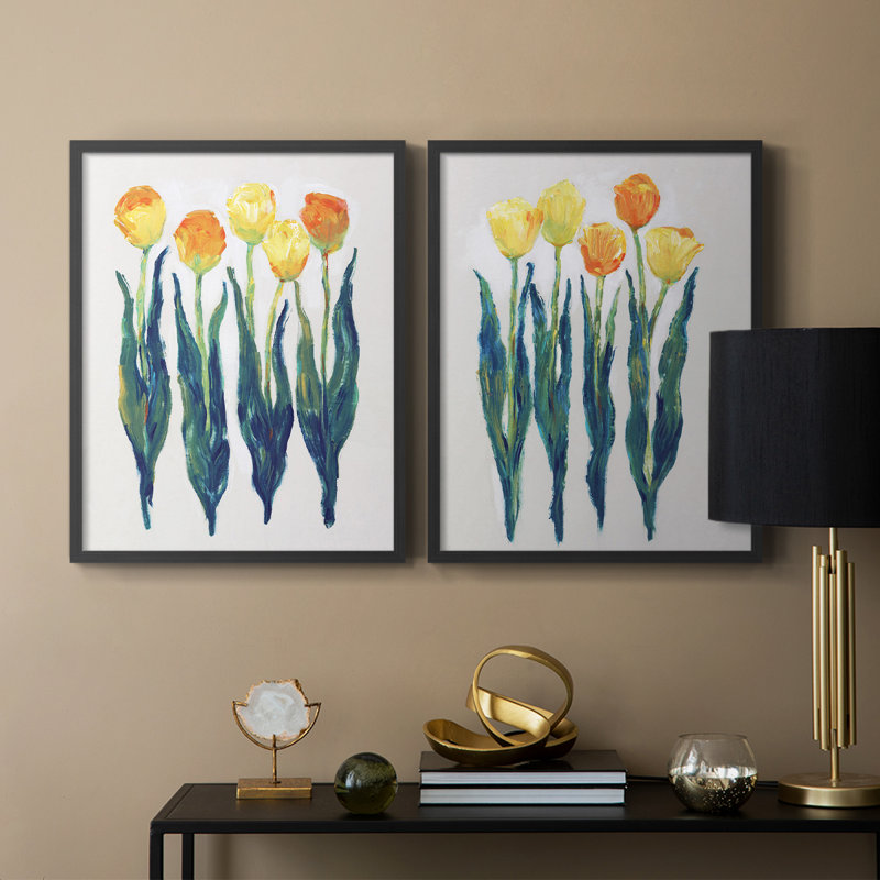 Tulipes en rang I - reproduction encadrée de qualité supérieure - prête à être accrochée - aucun clou requis - aucun clou requis