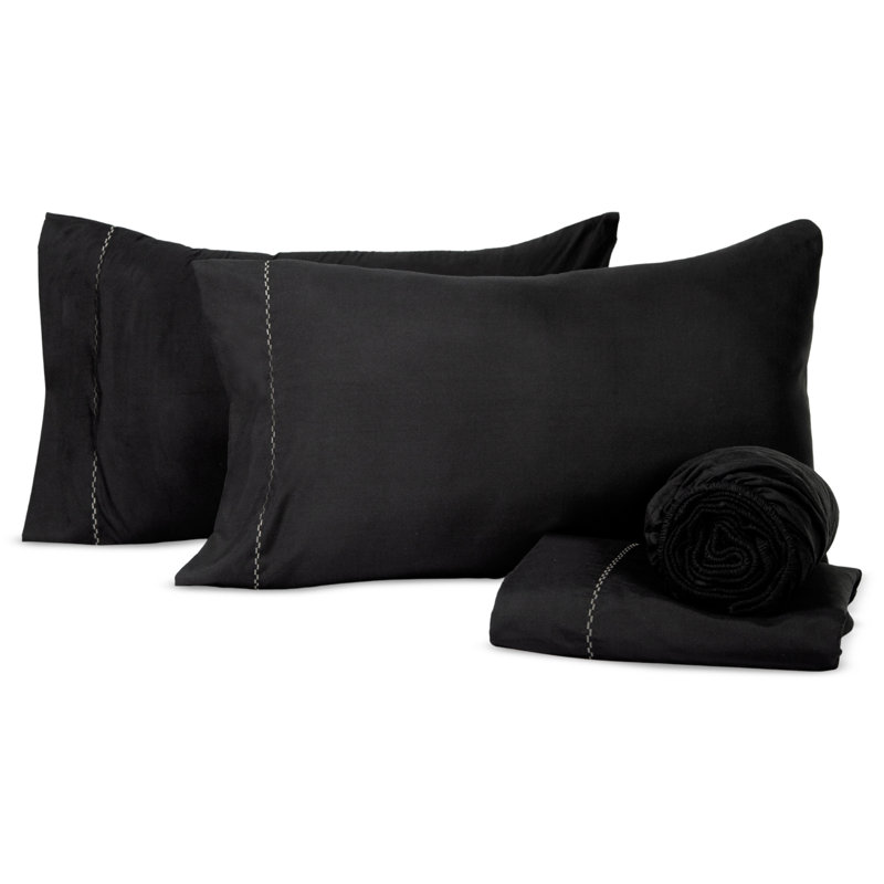 1800 Series Double Brushed Microfiber Twin Black Sheet Set, Black, Twin Sheet Set with 1 Pillowcase