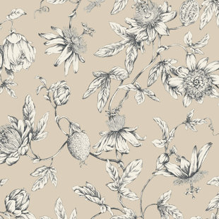 Passion Flower Toile Floral Wallpaper