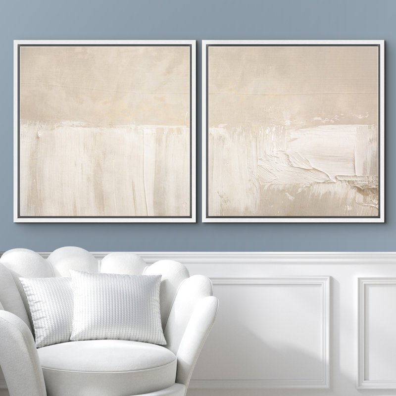 «Soft Neutral Cream Minimal Abstract Light Brush Form», reproduction d'art encadrée sur toile, H 24 po x l 24 po