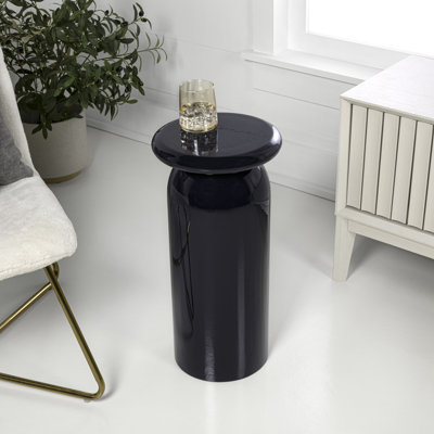 Miles 22.75" Modern Glossy Navy Metal Round Drink Table - Sleek Cylinder Mushroom Pedestal Accent End & Side Table for Living Room & Bedroom