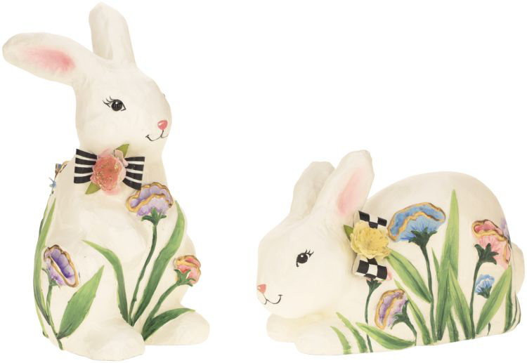 Spring 2 Piece Flowered Rabbit Figurines & Collectibles Set