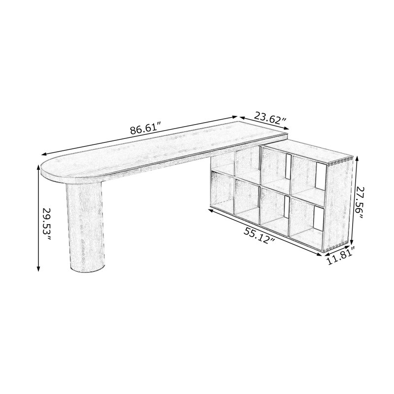 Bureau noir en bois massif en forme de L, Retour à droite , H 29,53 po x l 86,61 po x P 23,62 po