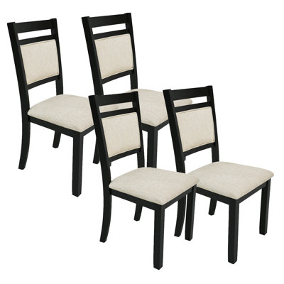 Prys Modern Solid Wood & Fabric Dining Chair, Set of 4 - Beige