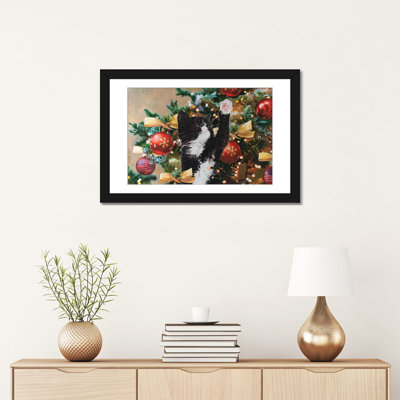 Il était une fois un chaton dans un arbre de Noël - reproduction d'art mural - papier d'art encadré