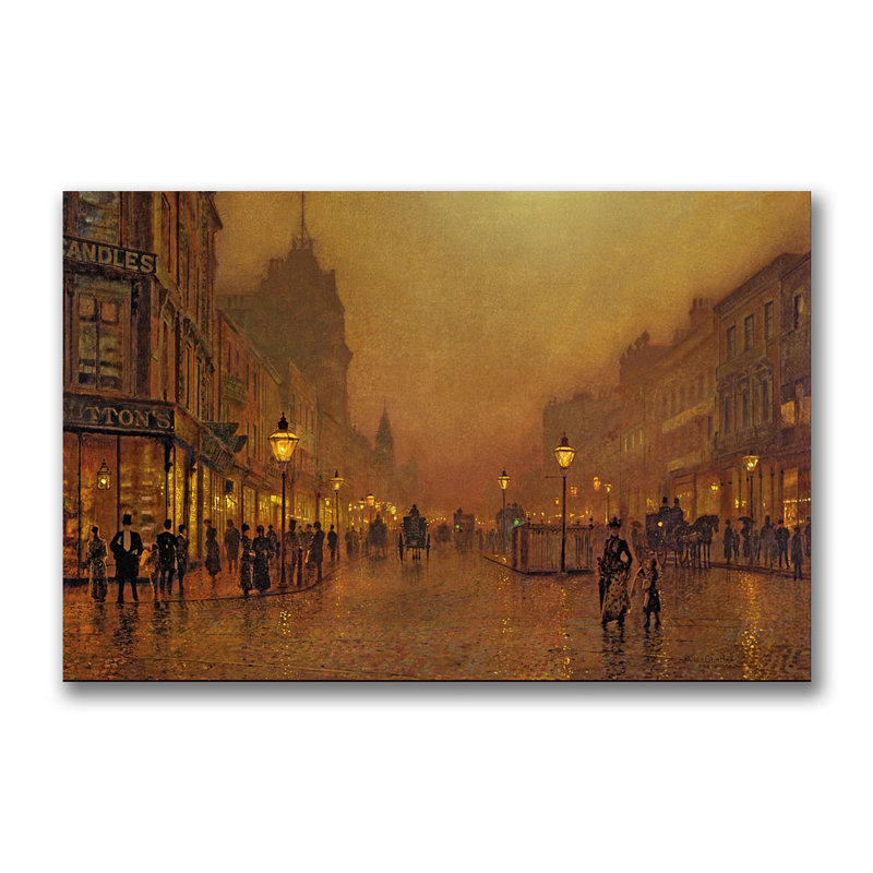 Vintage Night Street Scene Canvas Wall Art