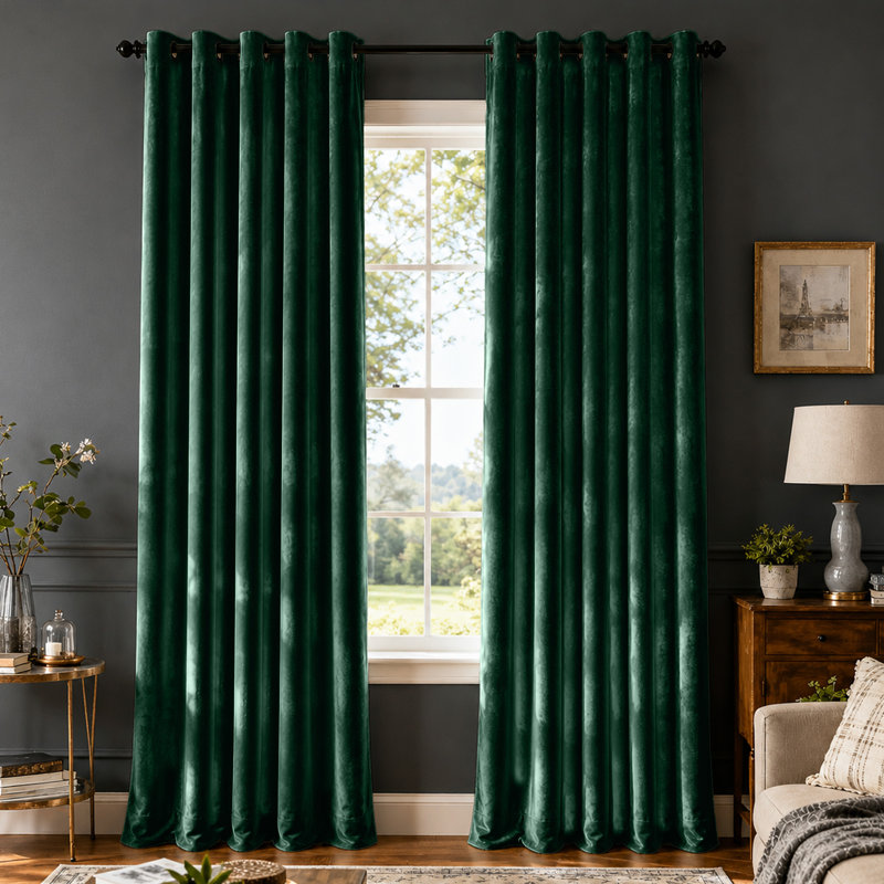 Crushed Velvet Eyelet Window Curtains, Green, 228cm Width x 168cm Drop