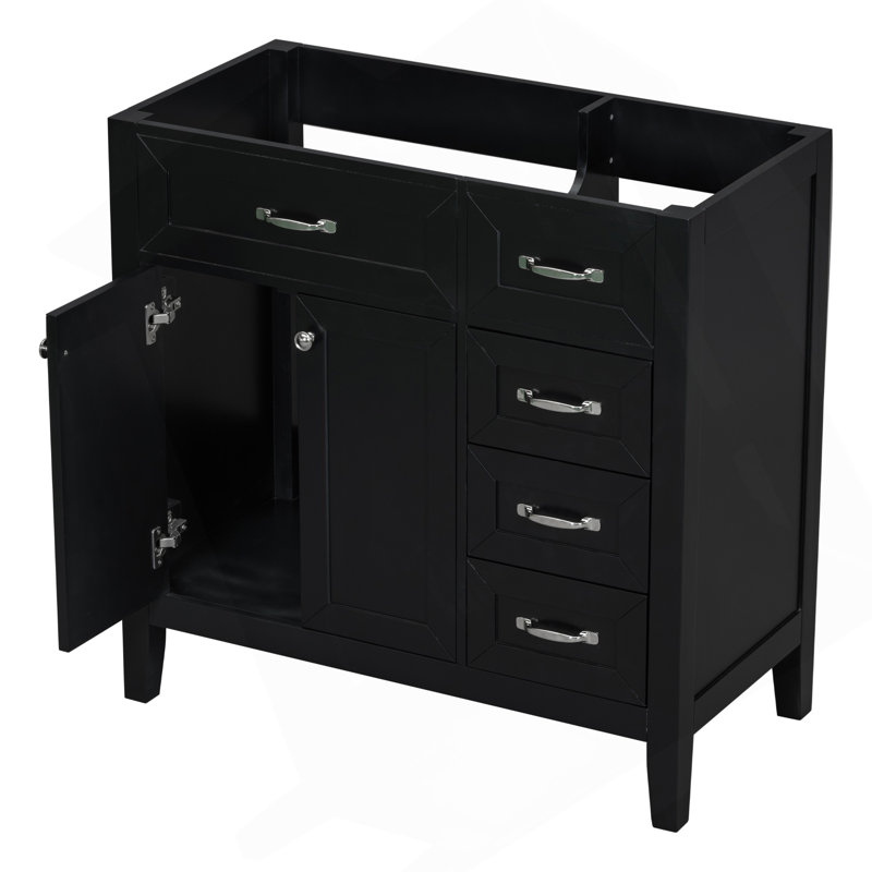 Meuble-lavabo 36 po sans lavabo, base d'armoire seulement, armoire de salle de bain avec tiroirs, structure solide et panneau de fibres à densité moyenne, noir