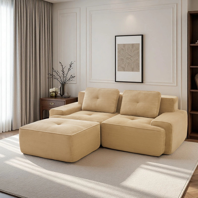 Boneless 81.9” Boneless Couches For Living Room, Modular Sectional Sofa With L-Shape Chaise, 2 Seater Comfy Upholstered Loveseat Deep Seat Corduroy Fabric Cloud Couch No Assembly, Anti-Slip Design?