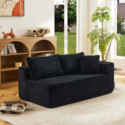Modular Compressed Sectional Sofa Set – Velvet Corduroy Upholstery, Convertible Couch With Cup Holders And Pillows For Living Room
