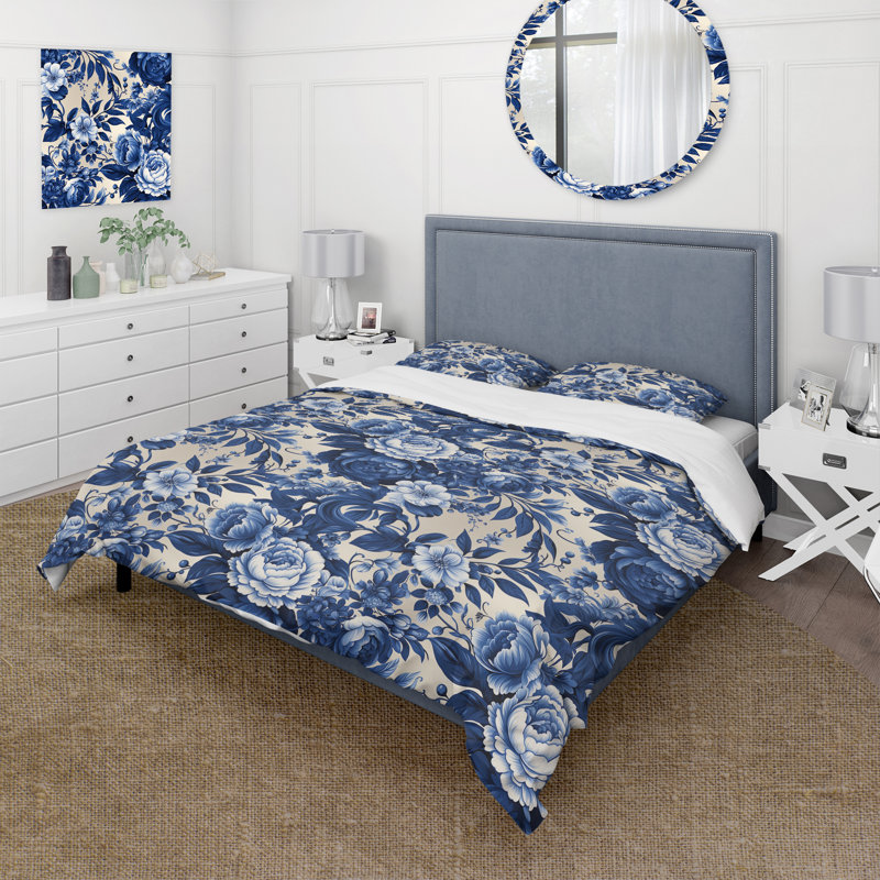 Ensemble de housse de couette Cobalt Blue Cameo Whimsy Victorian, Housse de couette pour très grand lit et 2 très