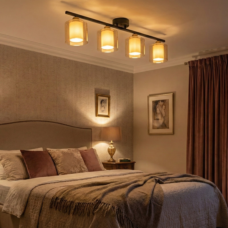 Aurelius 30" Modern 4-Light Linear Flush Mount Ceiling Light with Glass Cylinder Shades, Black