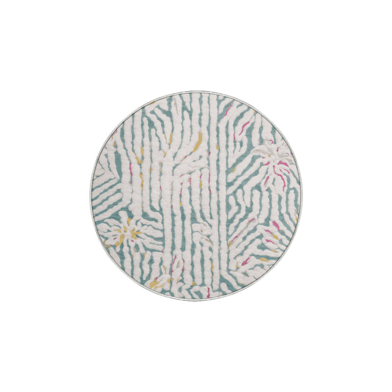Machine Washable Beige Area Rug, Round 4'
