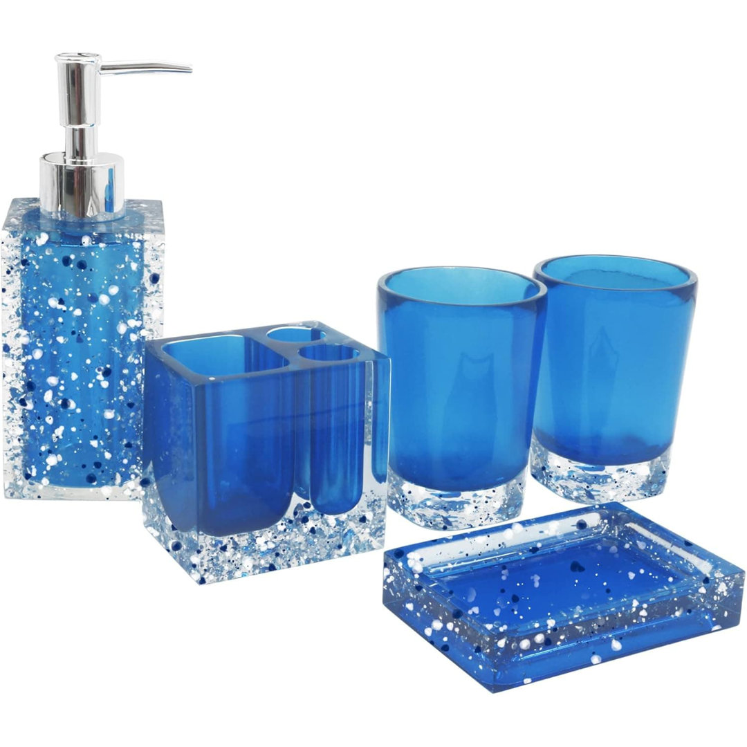 5-Piece Resin Bathroom Kit: Soap Dish, Dispenser, Toothbrush Holder, Tumbler