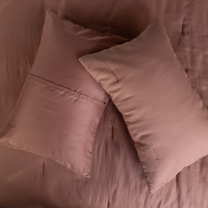 French Linen Comforter & Sham Set, Clay, Queen Comforter + 2 Standard Pillow Shams