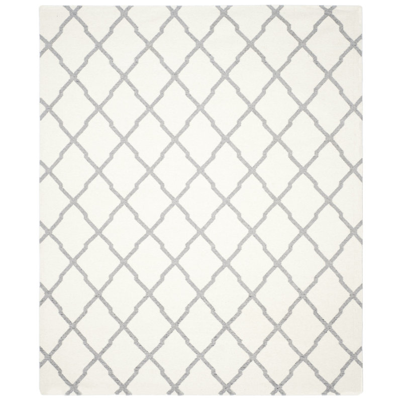 Tapis géométrique en laine / viscose / coton tissé à la main Rodgers en ivoire / gris, Rectangle 8 pi x 10 pi