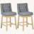 Bar Height Bar Stools Set Of 2, 180 Degree Swivel Barstools, 30" Seat Height Bar Chairs With Solid Wood Footres And Button Tufted Design, Grey