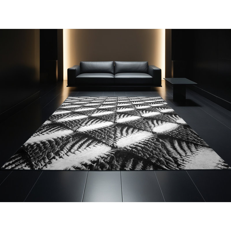 Machine Washable Patterns And Textures Contemporary Arc Rug in Gray – Black Binding, 8 x 10