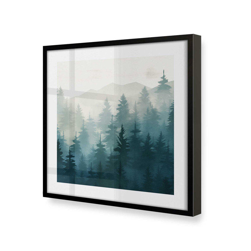 «Misty Pine Forest In Blue», Noir satiné, H 21,5 po x l 21,5 po