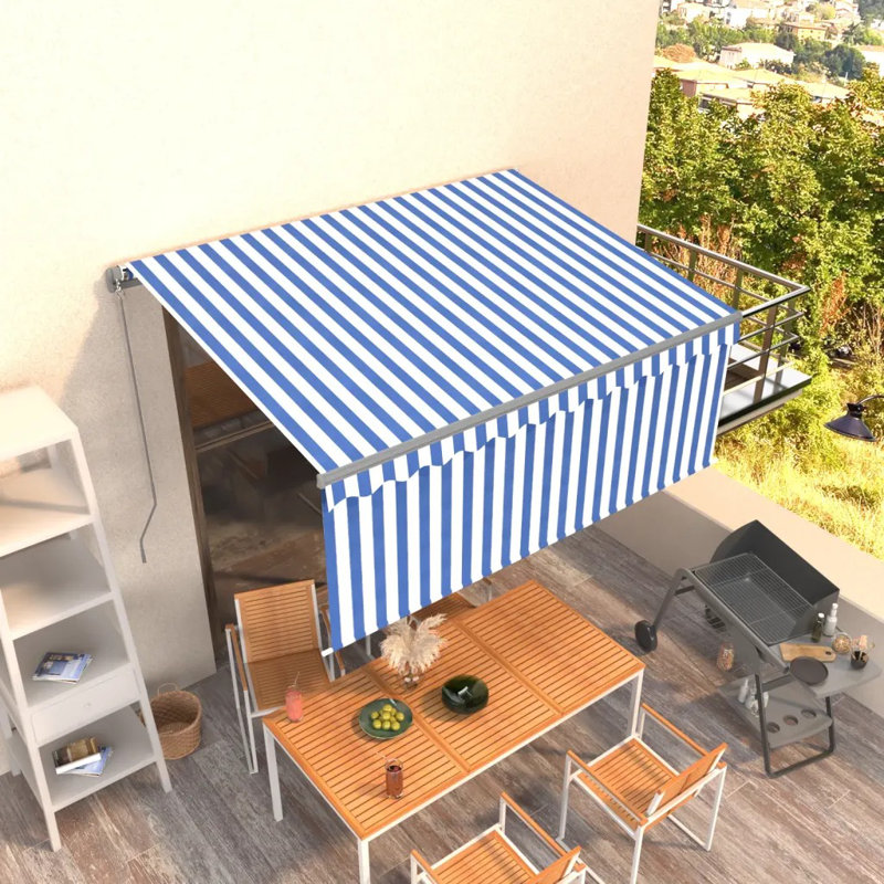 Dakota Fields 250cm D Fabric Yellow&White Cover Retractable Patio Awning, Blue/White, 3m W x 2.5m D