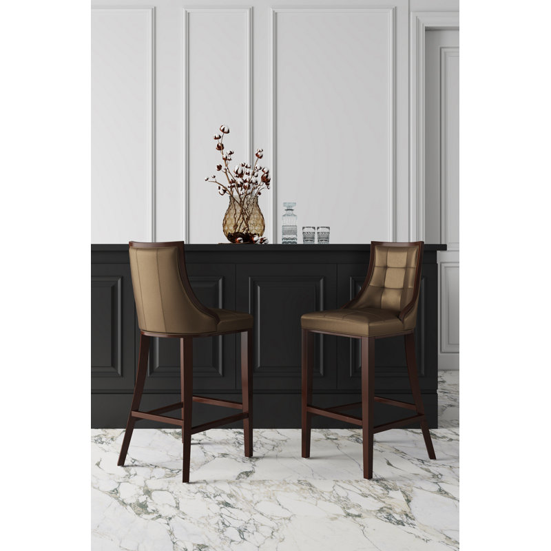 Fifth Avenue Traditional Vegan Leather Upholstered Beech Wood Bar Stool in Bronze, Bronze, Bar Stool (31.5" Seat Height)