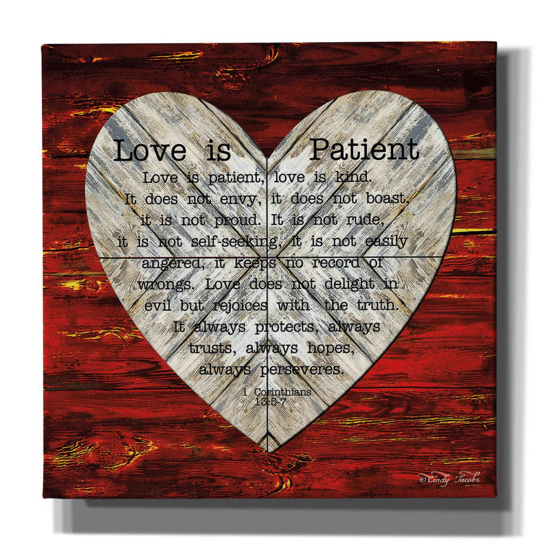 «Love is patient» par Cindy Jacobs, art mural sur toile, H 12 po x l 12 po x P 0,75 po
