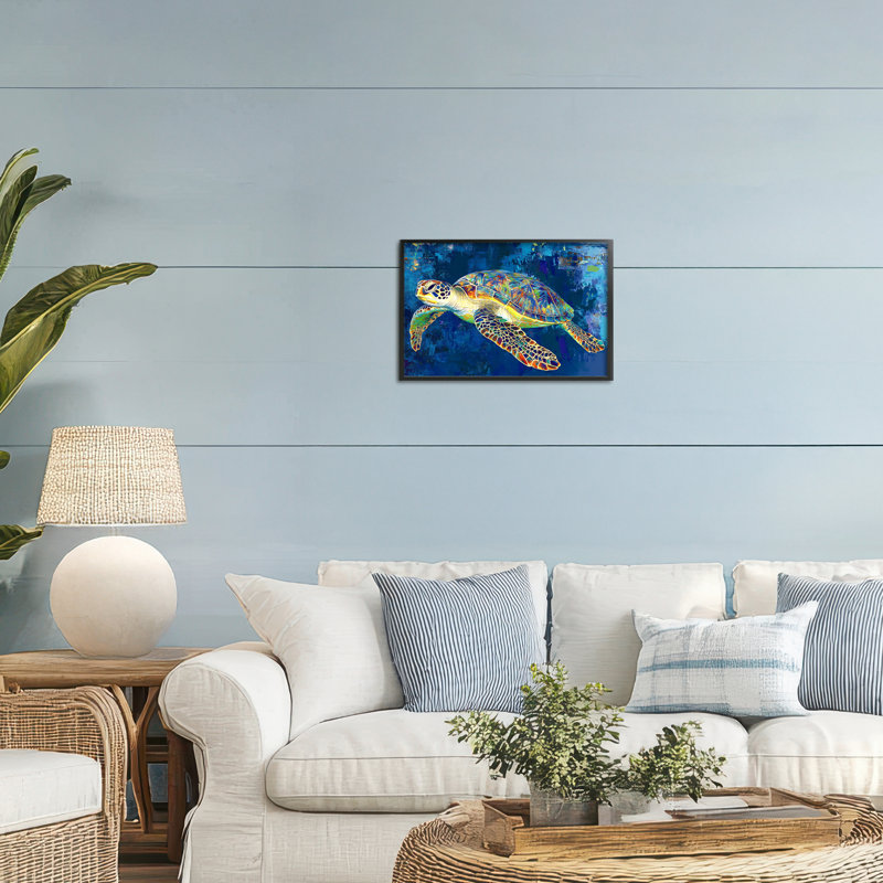 Tortue de mer aux couleurs prismatiques, estampe numérique, design par LSR Design Studio, H 12 po x l 18 po
