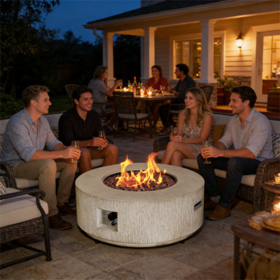 36" Outdoor Round Fire Pit Table, 50000 BTU Propane Gas Fire Pit with Steel lid ,Gray