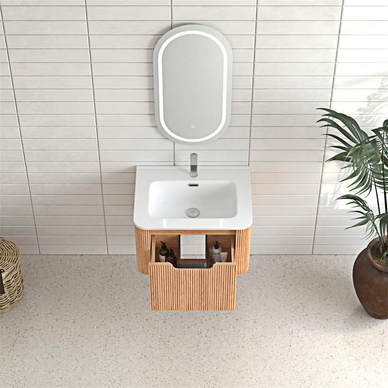 Meuble-lavabo mural flottant avec lavabo en céramique, 24"