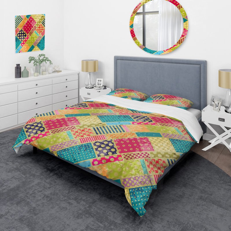 Multicolor Diagonal Patchwork - Ensemble de housse de couette à motif, Housse de couette simple + 1 taie décorative stan