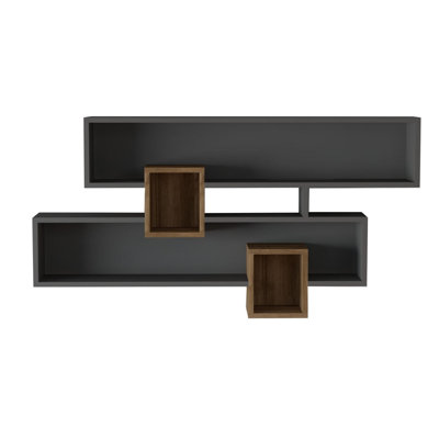 Stylish Wall Shelf, Walnut & Anthracite, 47.2 x 29.5 x 8.7 inches | 100% Melamine Coated Particle Board, Thickness: 0.7 inches | Numerous Shelves, Wall-Mountable, Modern Design for Additional Storage & Organization