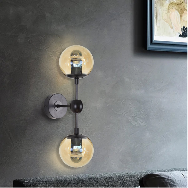 Industrial 2 Light Glass Globe Wall Sconce