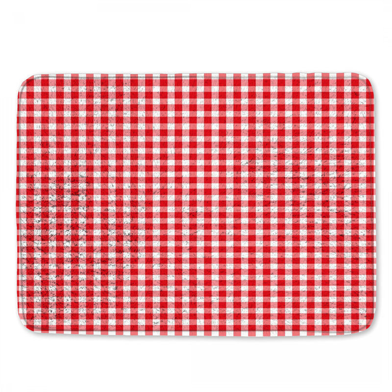 Tapis de bain rouge et blanc à motif vichy, 34in W x 21in L