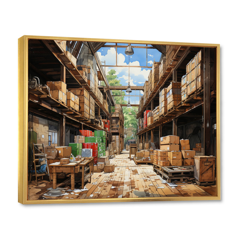 «Warehouse Hidden Treasures I», reproduction sur toile, H 34 po x l 44 po x P 1,5 po, Cadre flottant doré