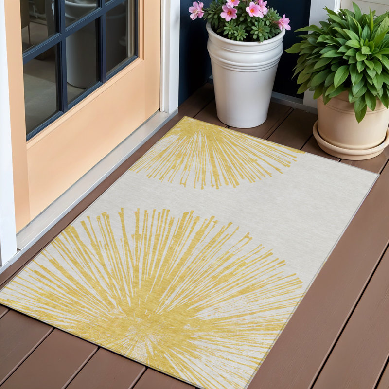 3' X 5' Ivory Abstract Washable Indoor Outdoor Area Rug
