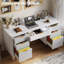 Bureau de direction cannelé 55,1 po avec tiroirs, bureau à domicile avec station de recharge-471482040