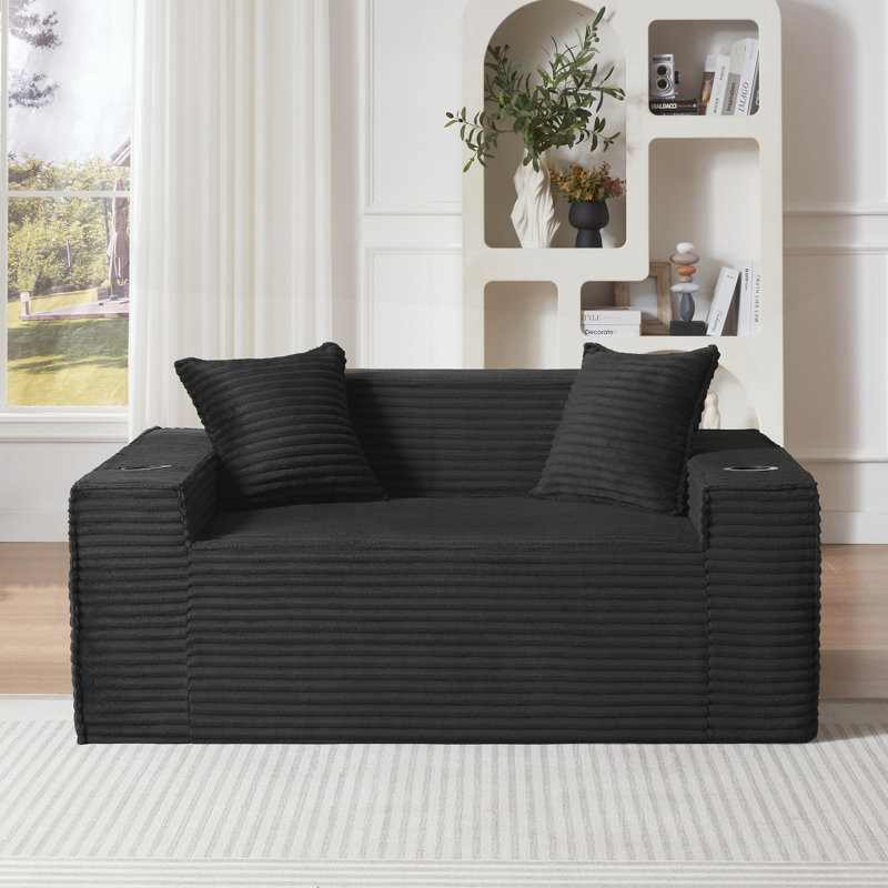 Canapé 2 places, aucun assemblage requis, Black Fabric