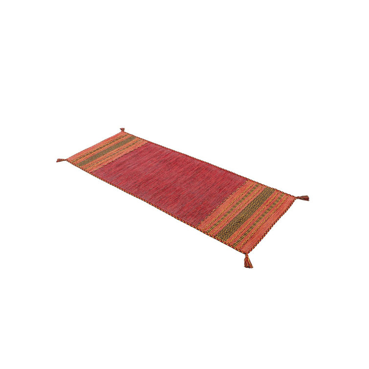 Azizi Striped Hand Woven Cotton Red Rug