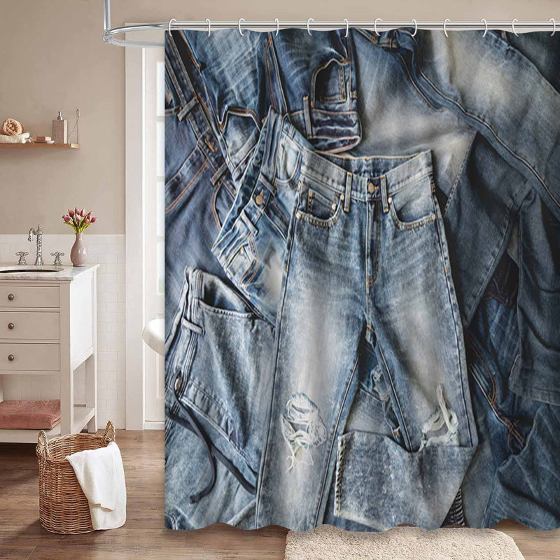 Rideau de douche en tissu bleu avec 12 crochets, L 72 po x l 84 po
