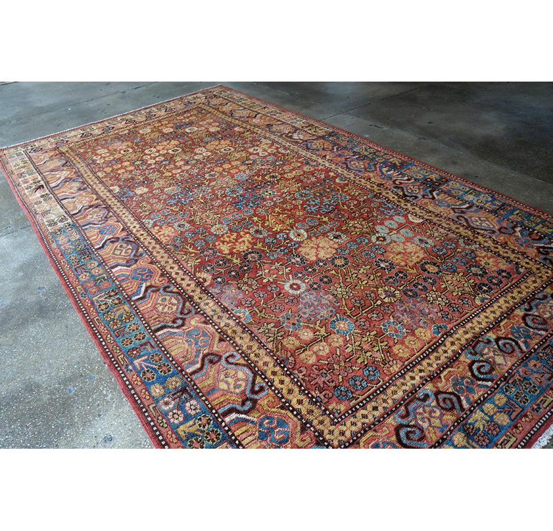 1800s Red Geometric Antique Central Asian Chinese Khotan Carpet 6'6" x 11'6" Rug