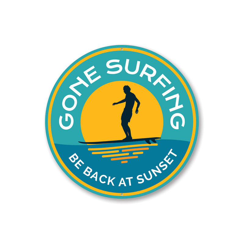Panneau en aluminium «Gone Surfing Sunset», H 18 po x l 18 po x P 0,06 po