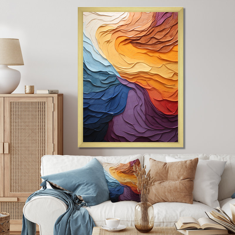 «Yellow Orange Lyrical Abstraction Lyrical Sunset I - Lyrical Abstraction, reproduction d'art sur toile, Cadre flottant doré