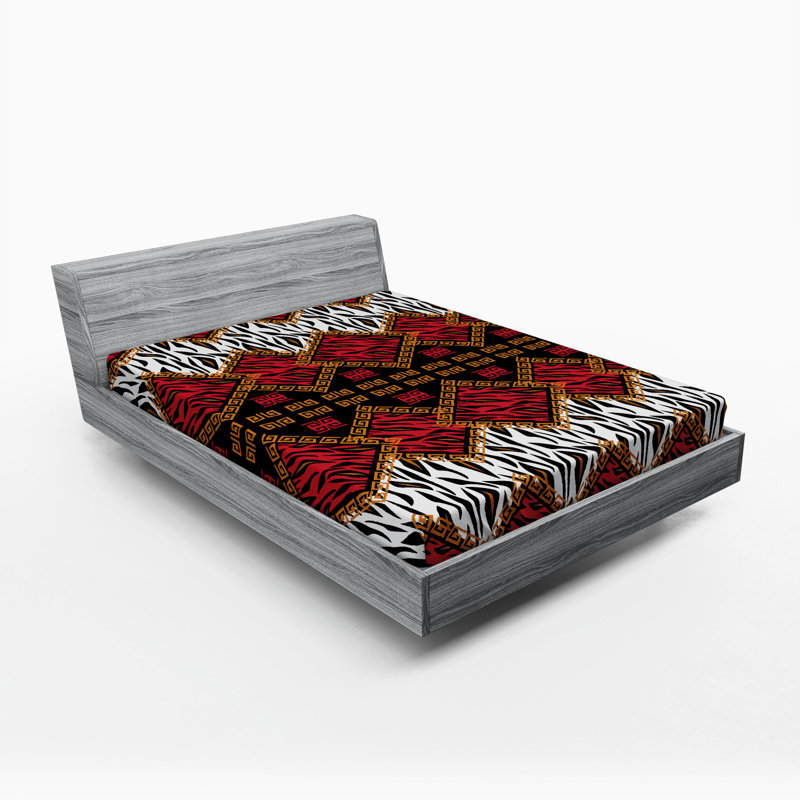 Microfiber Floral Fitted Sheet, Full Fitted Sheet, Red/Orange Animal Print