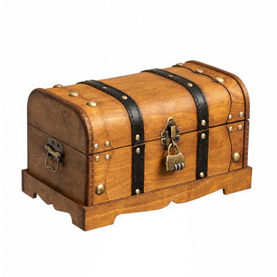 Vintage Wooden Treasure Chest with Lock for Home Décor, Brown