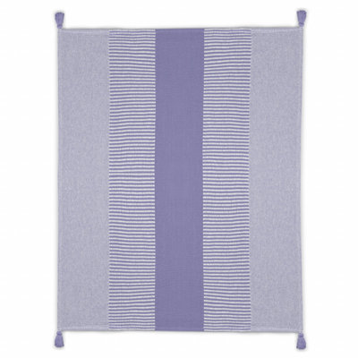Jeté rayé en coton tissé bleu