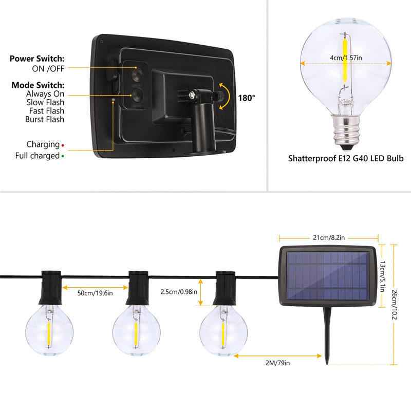Aliisa 1400cm Solar Powered 27 - Bulb Festoon Lights String Light