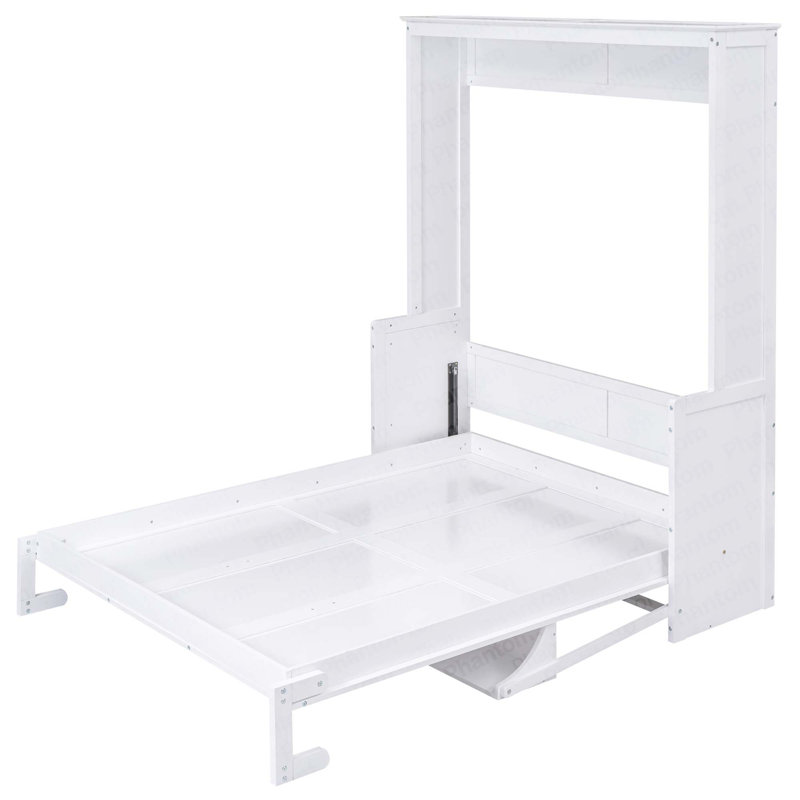 Grand lit escamotable avec tablette, blanc, White