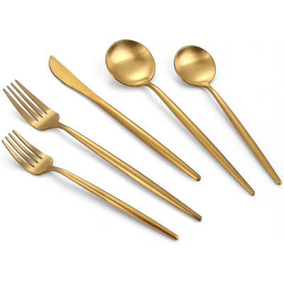 Matte Gold Silverware Set, 20-Piece Stainless Steel Flatware Set, Tableware Cutlery Set Service For 4, Satin Finish Utensils Set, Knife Fork Spoon Set -  Mercer41, 78542A8AF26247AFAB2F5EC315260F93