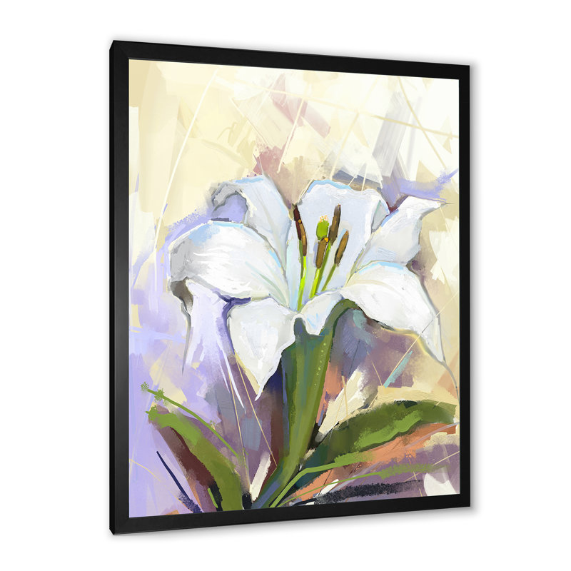 Fleur de lis blanc - peinture, Cadre photo noir, H 40 po x l 30 po x P 1,5 po